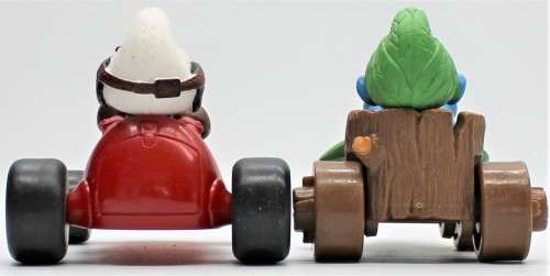 40255 and 40264 - SuperSmurfs - Red Racing Car and Wild in Leaf Car - Hand-Painted Originals