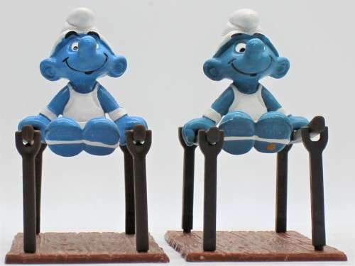 40509 - SuperSmurf - 2x Different Bars Gymnast Smurfs - Hand-Painted Originals