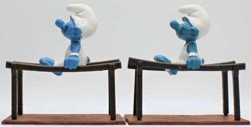 40509 - SuperSmurf - 2x Different Bars Gymnast Smurfs - Hand-Painted Originals