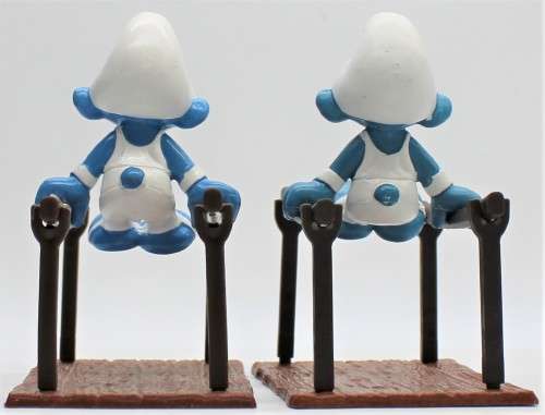 40509 - SuperSmurf - 2x Different Bars Gymnast Smurfs - Hand-Painted Originals