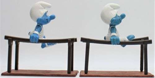 40509 - SuperSmurf - 2x Different Bars Gymnast Smurfs - Hand-Painted Originals