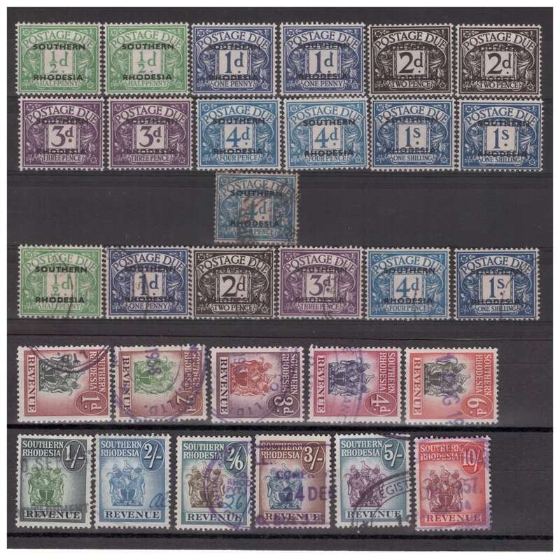Southern Rhodesia - 2x Mint & 1x Used 1951 Postage Due Sets & 1x Used Revenue Set to 10 Shilling
