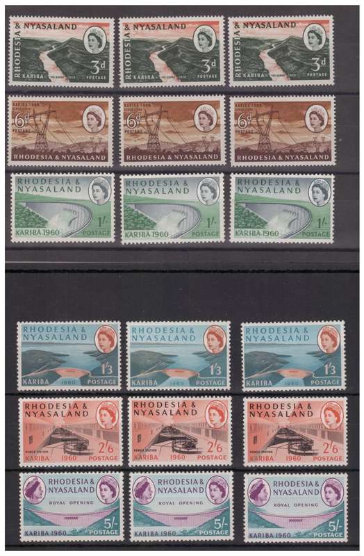 Rhodesia & Nyasaland - 1960 Kariba - 4x MNH Sets incl. Marginal Set + Extras