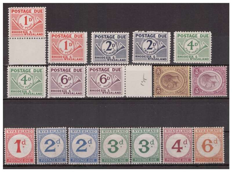 1961 Rhodesia & Nyasaland & 1950 Nyasaland Postage Due Sets - Unused - R2000-00+