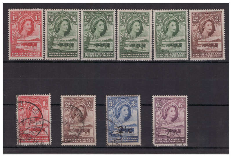 Bechuanaland Protectorate - 1955-58 MNH Definitive Set + Used & Unused Extras