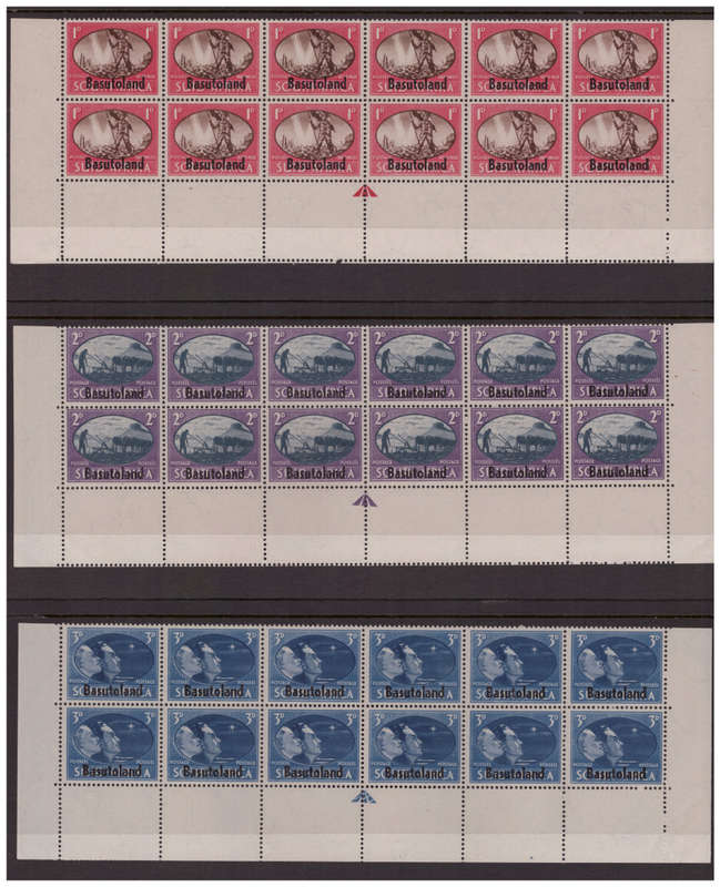 Basutoland - 3x 1945 Sheets of 10 of  South Africa Overprints - MNH