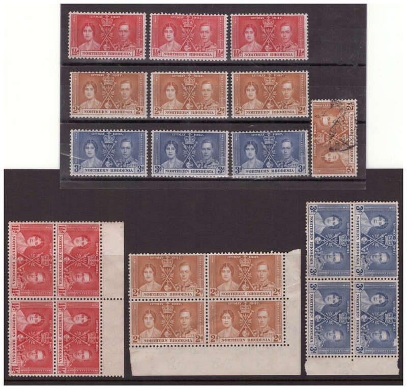 Northern Rhodesia - 1935 Jubilee & 1937 Coronation Sets - Singles & Blocks - Mint & Used