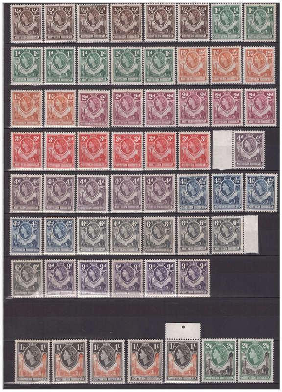 Northern Rhodesia - 1953 QE Definitives - 4x Complete Sets to 20 Shilling + Many Extras - Unused