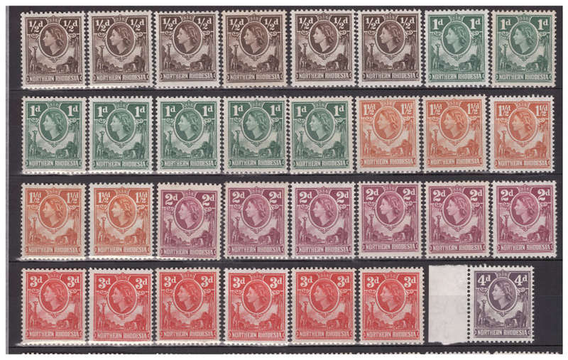 Northern Rhodesia - 1953 QE Definitives - 4x Complete Sets to 20 Shilling + Many Extras - Unused
