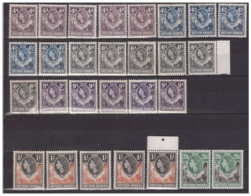 Northern Rhodesia - 1953 QE Definitives - 4x Complete Sets to 20 Shilling + Many Extras - Unused