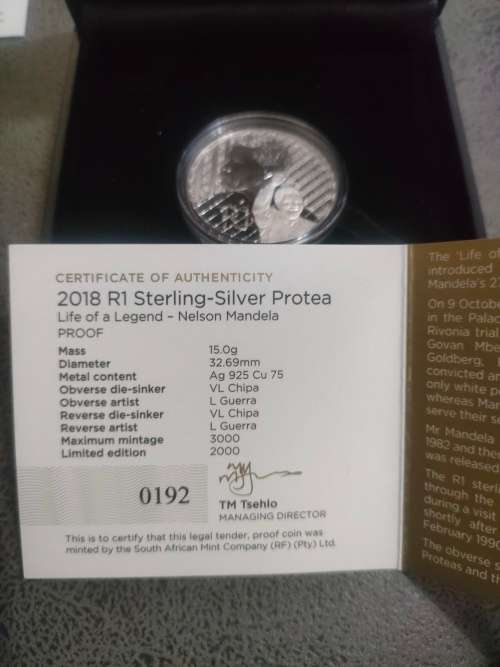 2018 Life of a legend - Nelson Mandela R1 925 Silver Coin