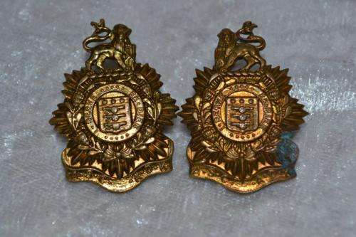 Pair of Army Service Corps collar badges, brass type.