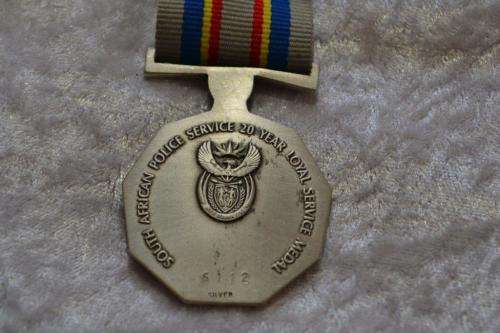 SAPS 20 Year Loyal Service Medal. Full size medal. Silver.