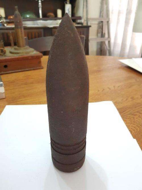 Old Projectile 55mm. No overseas bidders allowed on this item.