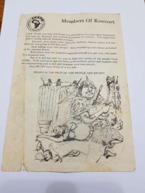 Bush War SWAPO Propaganda leaflet opposing Koevoet. Very Scarce.