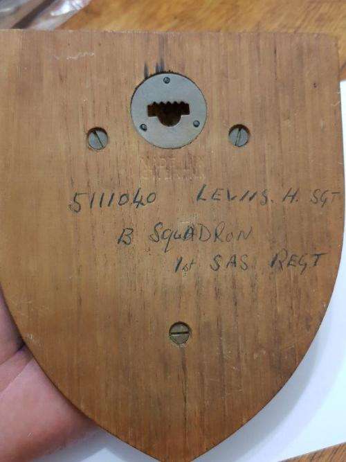 SAS Special Air Service Plaque. British made with members name on the back.