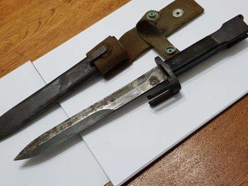 Belgian FN FAL Bayonet with Scabbard. As used by SA.