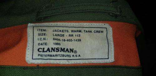 SADF Tankers Jacket. Size Large.