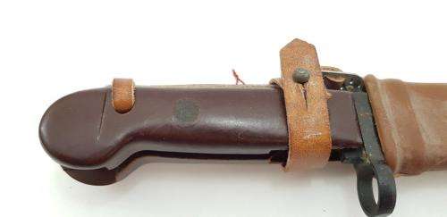 AKM Bayonet with Red Bakelite Grip. Perfect Unused Condition. Romanian Made.