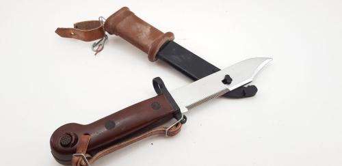 AKM Bayonet with Red Bakelite Grip. Perfect Unused Condition. Romanian Made.