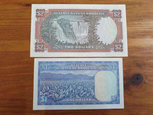 Rhodesian $1 and $2 Bank Notes. Uncirculated, please see pictures for condition.