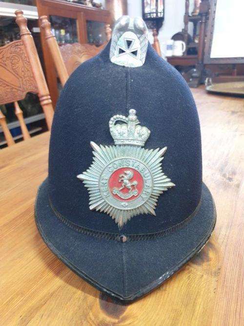 British Bobby Helmet Kent Constabulary. Badge broken on crown.