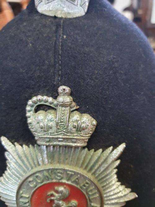British Bobby Helmet Kent Constabulary. Badge broken on crown.