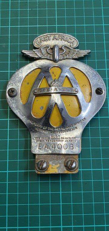Royal East African Automobile Association Bumper Badge. Small Front section loose.