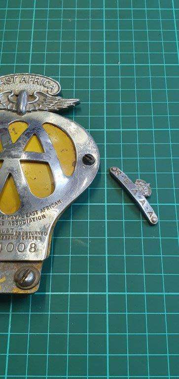 Royal East African Automobile Association Bumper Badge. Small Front section loose.