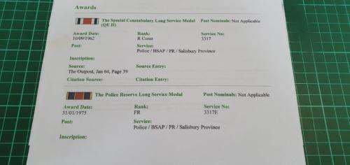 WWII and Rhodesian BSA Police group to 3317E F/R D Thomasset