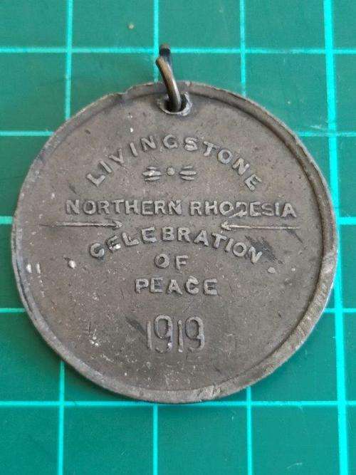 Livingstone Northern Rhodesia WWI Peace celebration medallion 1919