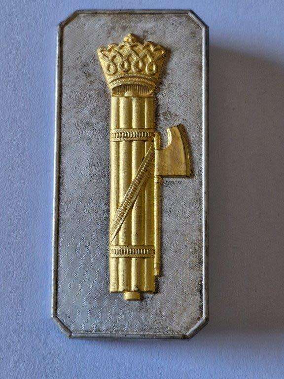 WWII Italian Unknown shoulder board/Gorget with Fascist symbol. Possibly Silver. 40 x 83mm.