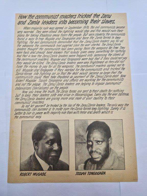 Original Rhodesia Communist Propaganda leaflet 3 A4 double sided.