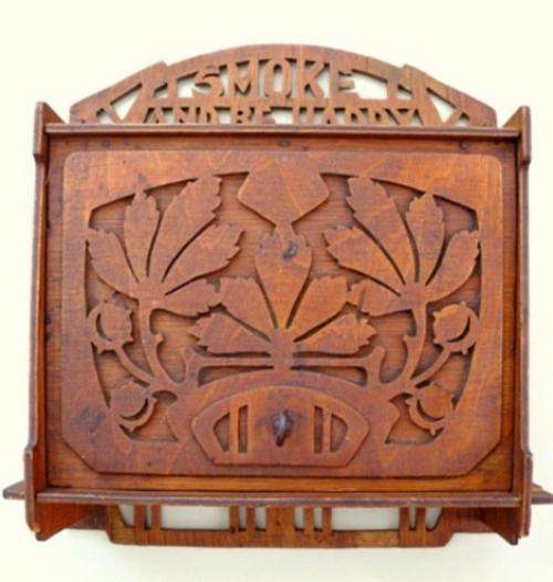 SML PIPE CABINET WITH CARVING"SMOKE AND BE HAPPY",Pls see all images etc.