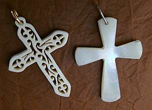 GENUINE IVORY FILIGREE CARVED AND MOTHER OF PEARL CROSS