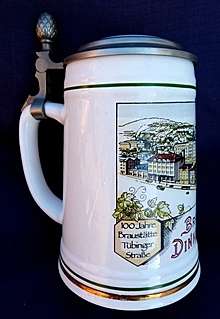 GERMAN TANKARD / TUMBLER / STEIN AS NEW.100 YEARS  DINKELACKER BRAUEREI