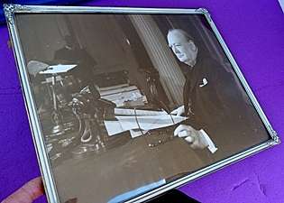 FRAMED PHOTOGRAPH OF WINSTON CHURCHILL ,CONVEX GLASS IN ORIGINAL METAL FRAME