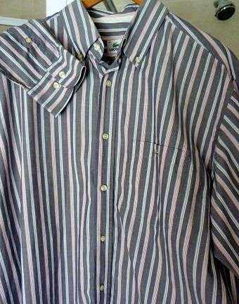 LACOSTE MEN SHIRT, GREY AND PINK, 100%COTTON.  SIZE 44. XL