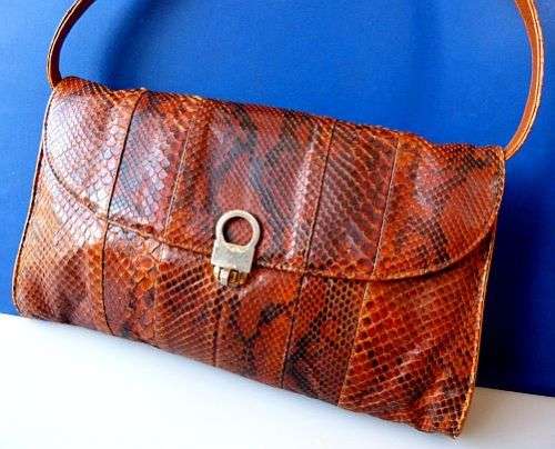 VINTAGE SOFT PHYTON SNAKE HANDBAG, TWO HANDLE OPTIONS OR CLUTCH, SOFT LEATHER