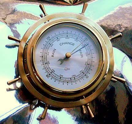 VINTAGE BARIGO GERMAN SHIPS WHEEL BAROMETER, SOLID BRASS, STUNNING ITEM!