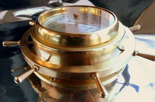 VINTAGE BARIGO GERMAN SHIPS WHEEL BAROMETER, SOLID BRASS, STUNNING ITEM!