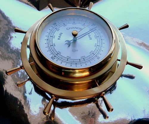 VINTAGE BARIGO GERMAN SHIPS WHEEL BAROMETER, SOLID BRASS, STUNNING ITEM!