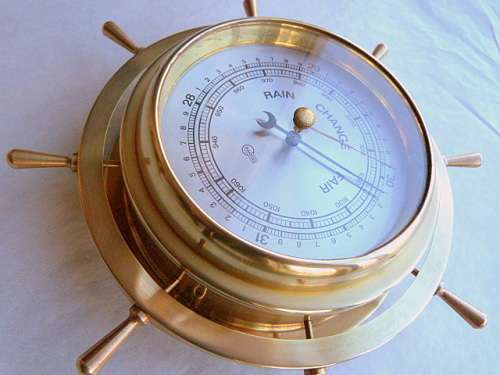 VINTAGE BARIGO GERMAN SHIPS WHEEL BAROMETER, SOLID BRASS, STUNNING ITEM!