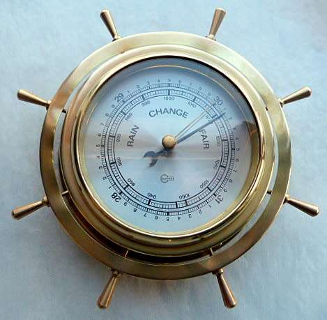 VINTAGE BARIGO GERMAN SHIPS WHEEL BAROMETER, SOLID BRASS, STUNNING ITEM!