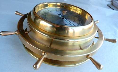 VINTAGE BARIGO GERMAN SHIPS WHEEL BAROMETER, SOLID BRASS, STUNNING ITEM!