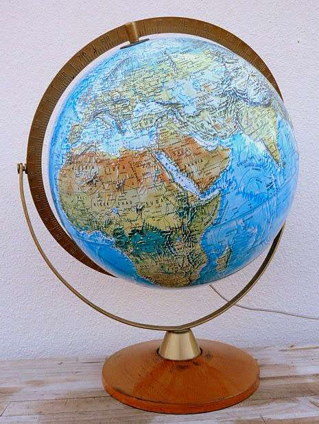VINTAGE DANISH GLOBE ON ROTATING STAND, ATTRACTIVE AS LAMP, GREAT PIECE!