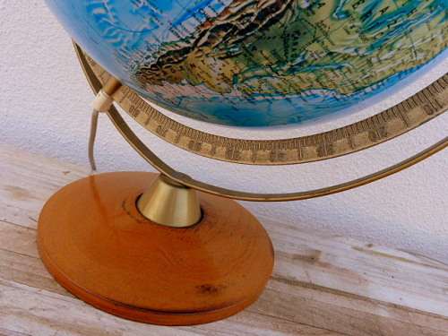 VINTAGE DANISH GLOBE ON ROTATING STAND, ATTRACTIVE AS LAMP, GREAT PIECE!