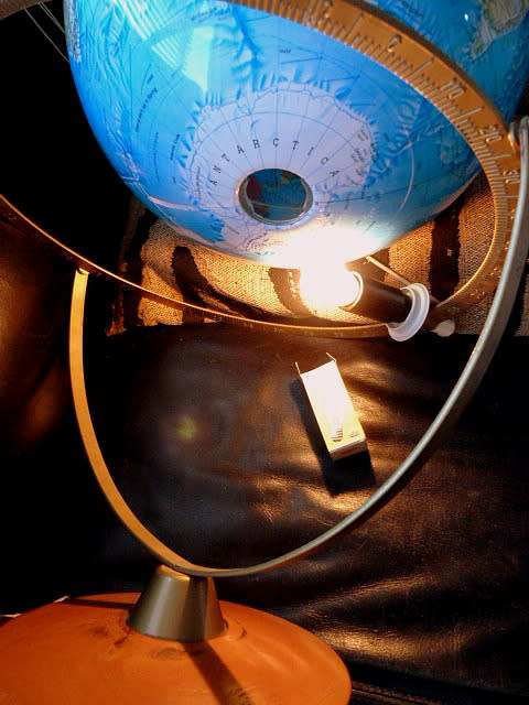 VINTAGE DANISH GLOBE ON ROTATING STAND, ATTRACTIVE AS LAMP, GREAT PIECE!