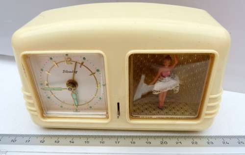 RETRO CLOCK WITH DANCING BALLERINA AND MUSICBOX SONG FOR ALARM
