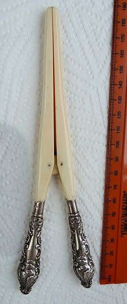 ANTIQUE ORNATE ca 1900 GLOVESTRETCHER.  BONE AND STERLING SILVER